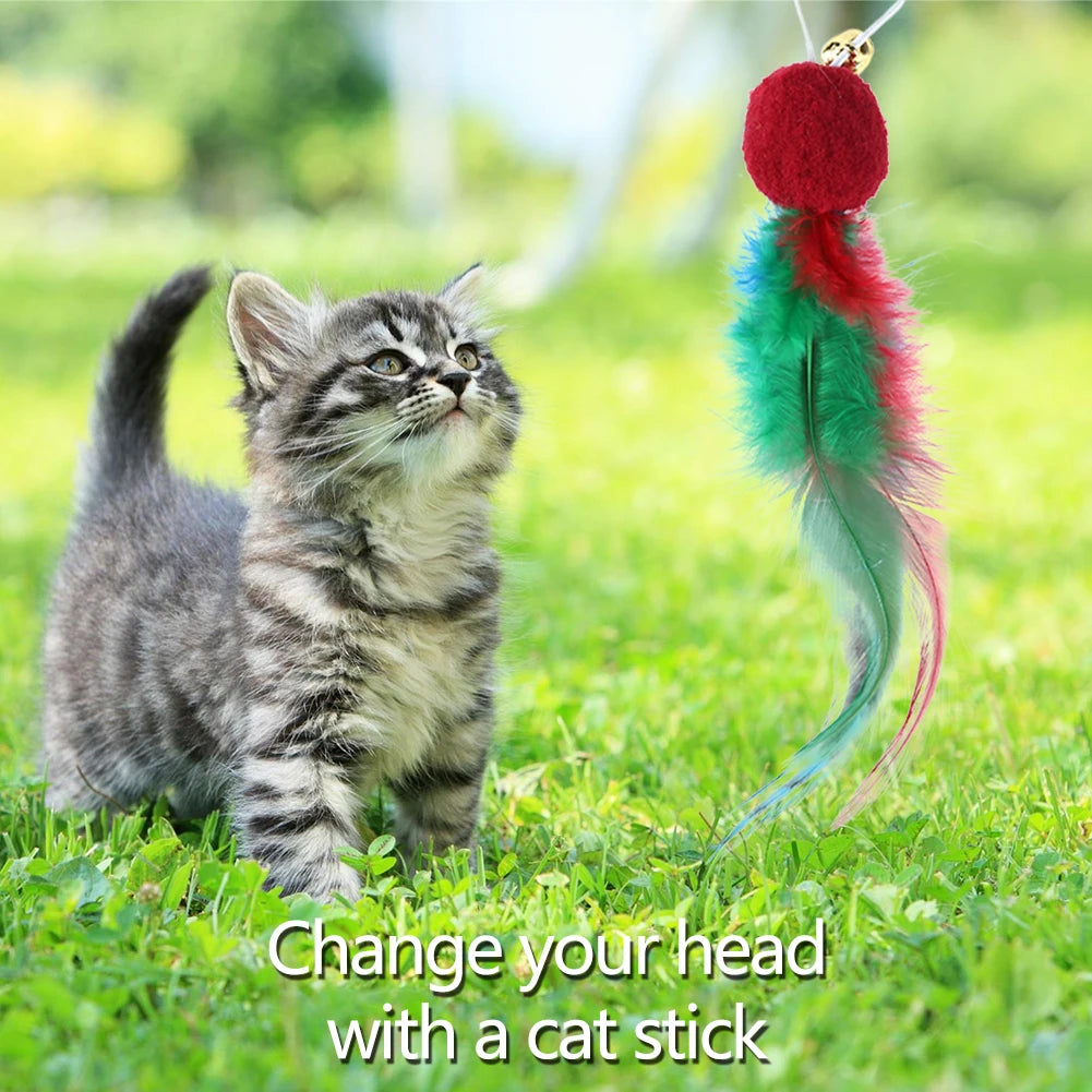 10Pcs Replacement Cat Feather Toys with Bell Feather Replacement Head Cat Wand Toy Refills for Indoor Cats Kitten Exercise