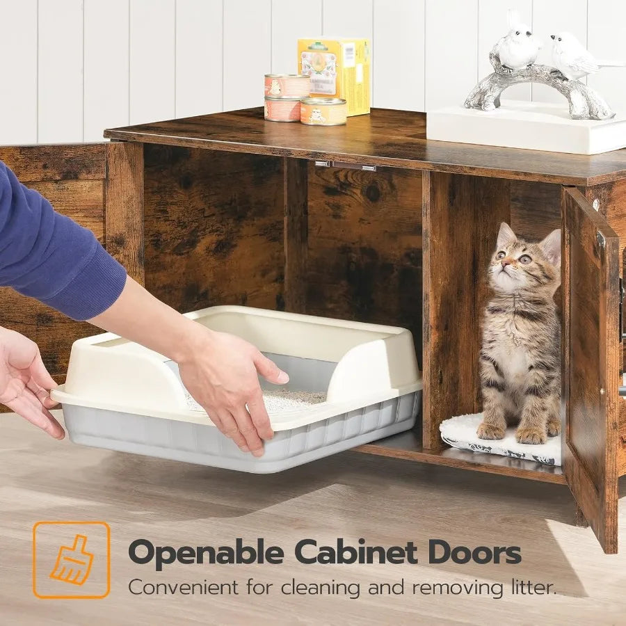 HOOBRO Litter Box Enclosure, Hidden Cat Furniture with Removable Divider, End Table, White