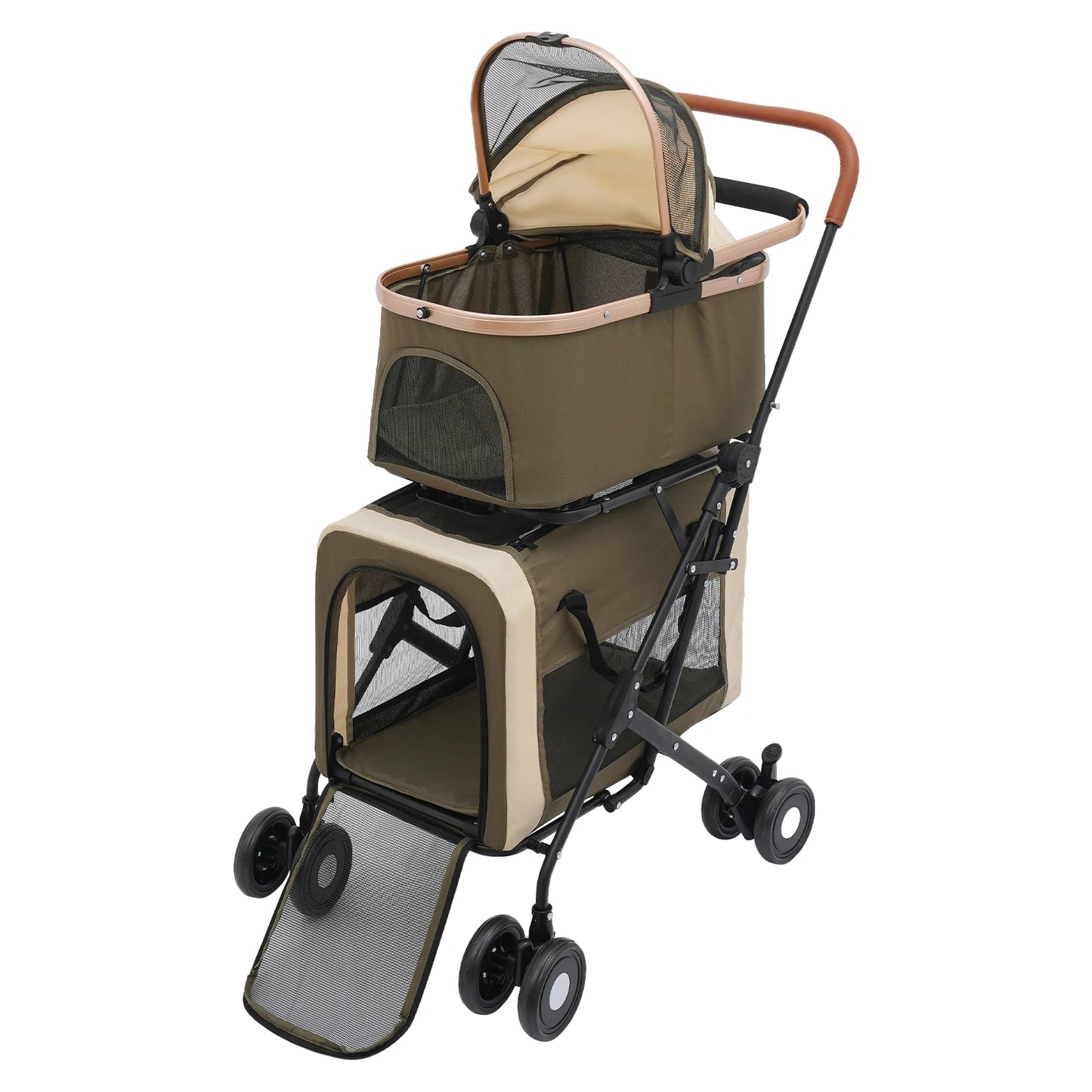 Double Decker Pet Stroller for 2 Cats or Small Dogs, 77lbs Capacity, Detachable Pet Carrier with Breathable Mesh and Soft Pad