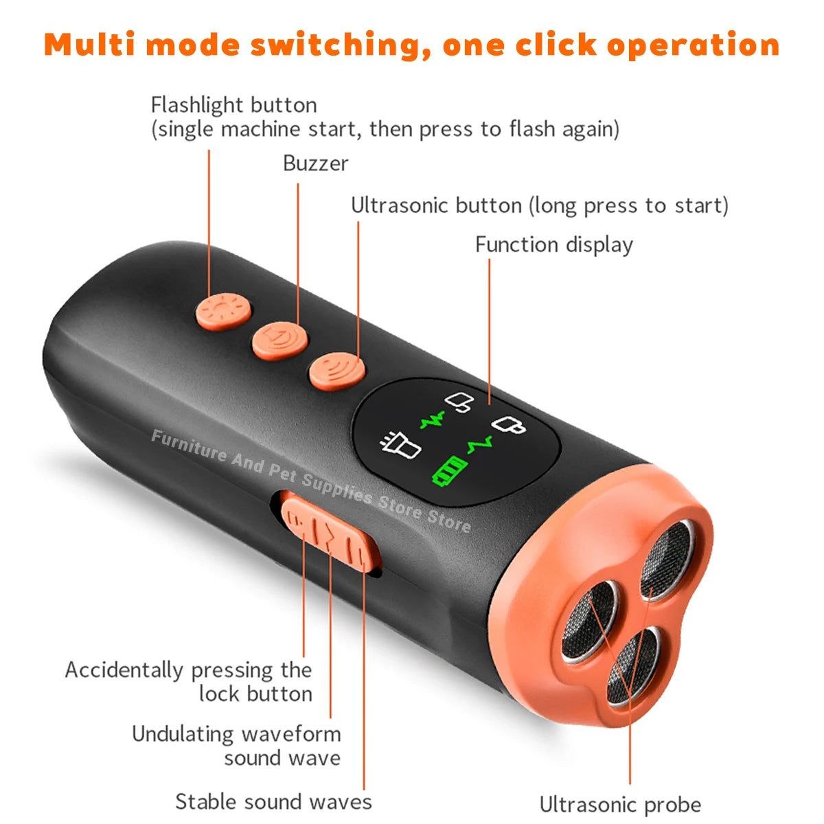New portable outdoor dog repellent, high-power intelligent cat repellent, anti barking ultrasonic dog repellent with flashlight