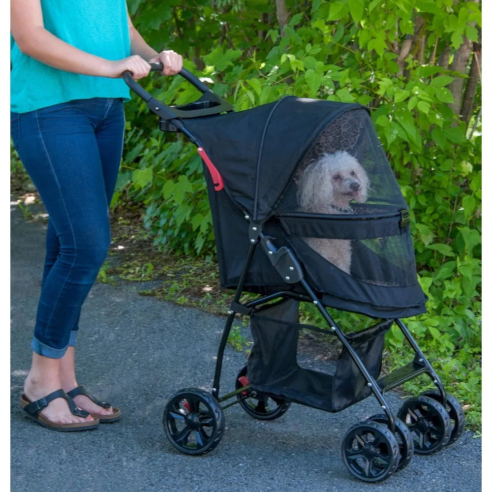 No-Zip Happy Trails Lite Pet Stroller for Cats/Dogs, Zipperless Entry, Easy Fold with Removable Liner, Safety Tether, S