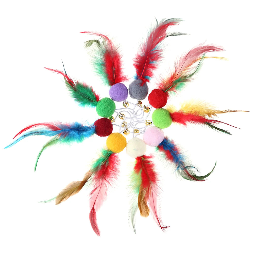 10Pcs Replacement Cat Feather Toys with Bell Feather Replacement Head Cat Wand Toy Refills for Indoor Cats Kitten Exercise