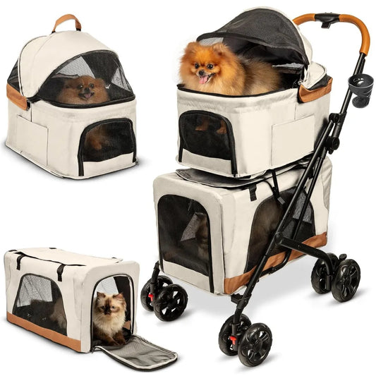 Pet Stroller with Detachable Carriers - Ideal for 2 Dogs or Cats - Compact & Convenient Design - Easy Assembly Double Dog