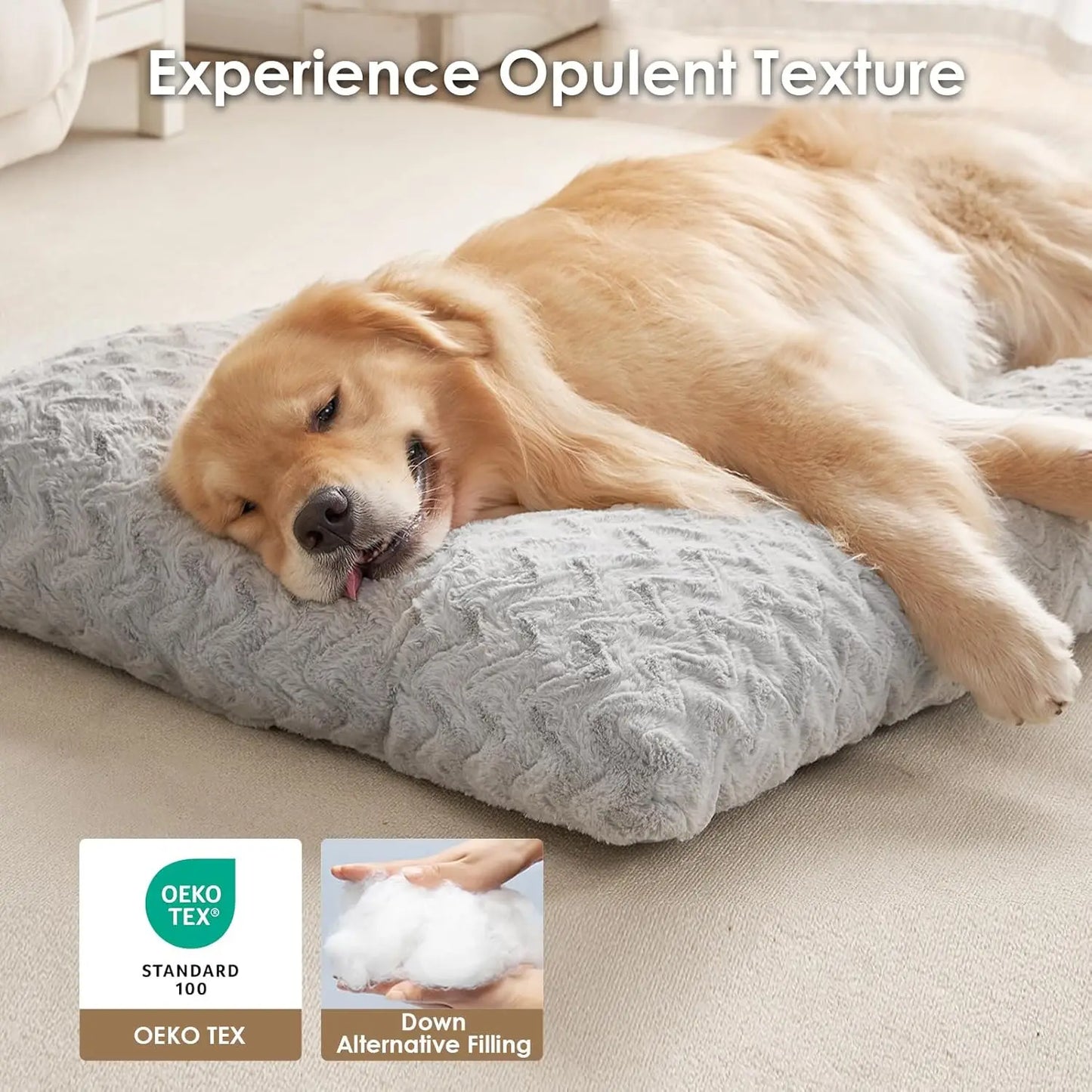 Washable XL Dog Crate Bed, Reversible Plush Faux Fur Mat, 41' x 27' x 4', Grey