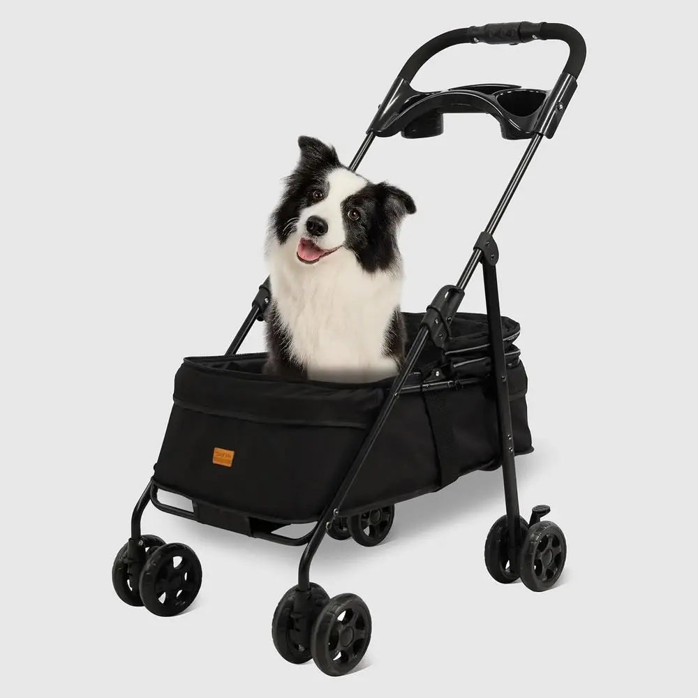 4 Wheels Pet Stroller, One-Click Folding, Portable Folding Dog Cat Stroller, Sunshade, Storage Bag, Waterproof Oxford Fiber, Bre