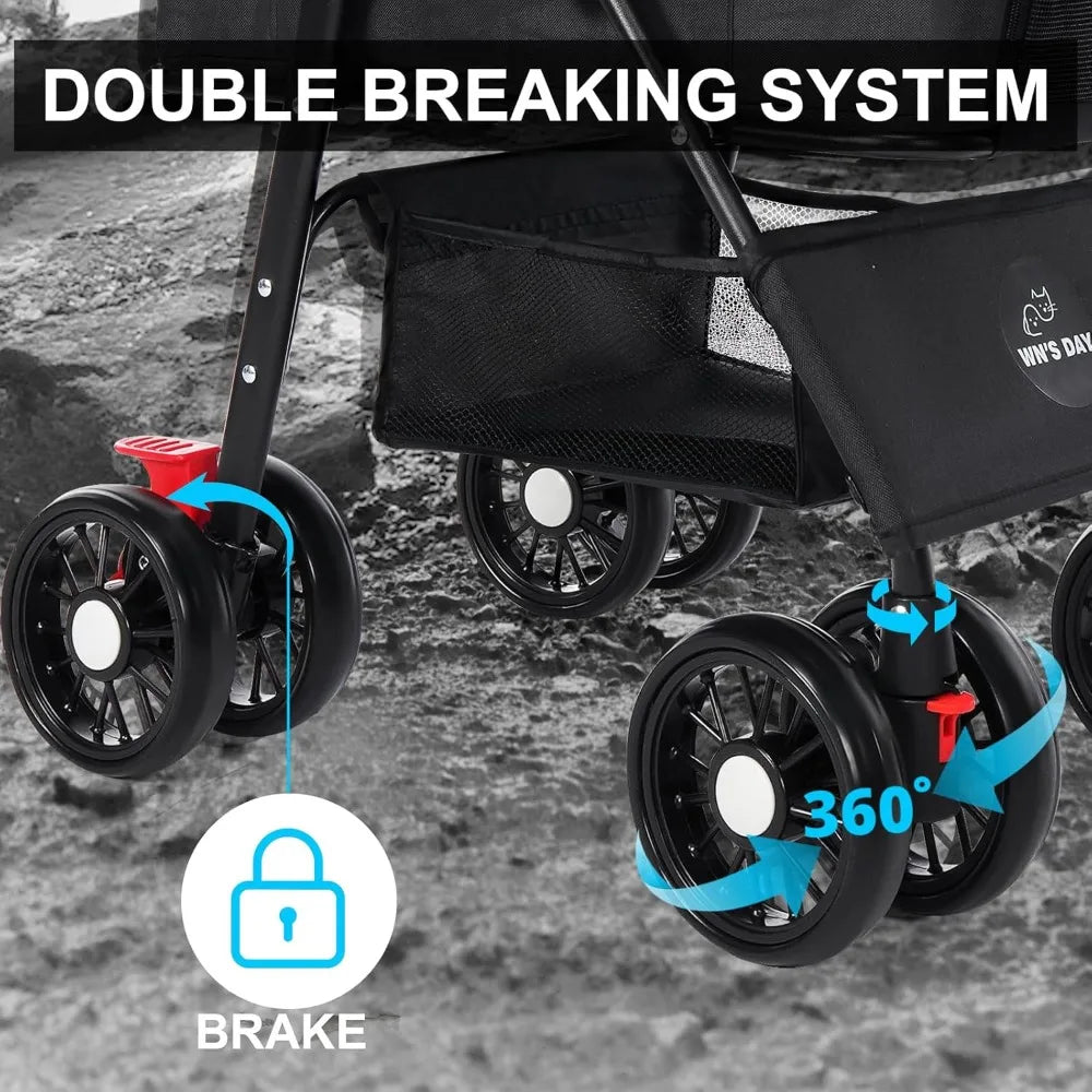 Pet Dog Stroller for Small Medium Dogs 10-50 lbs, Foldable Cat-Strollers for 2-Cats with Removable Carrier, Pet-Strollers