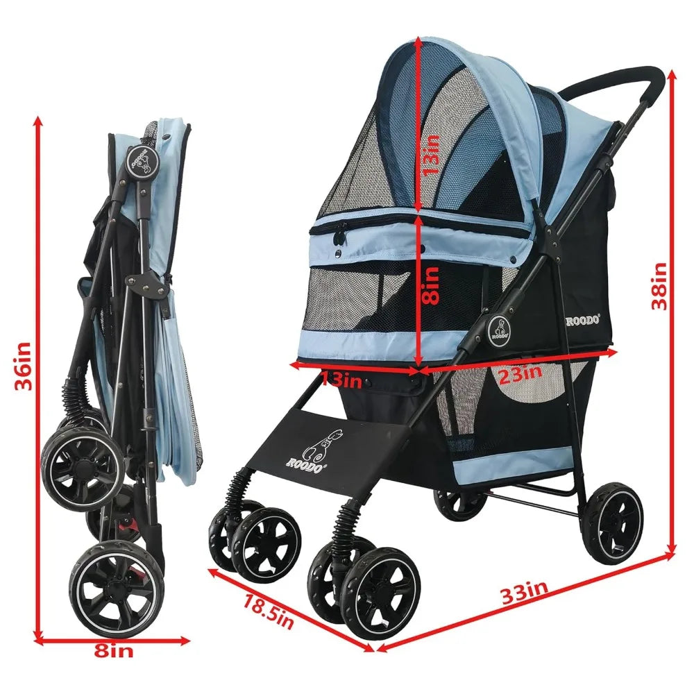 4 Wheel Dog Cat Pet Stroller Best Lightweight Foldable Compact Portable Jogger All Terrain Travel Pet Gear Puppy Doggie