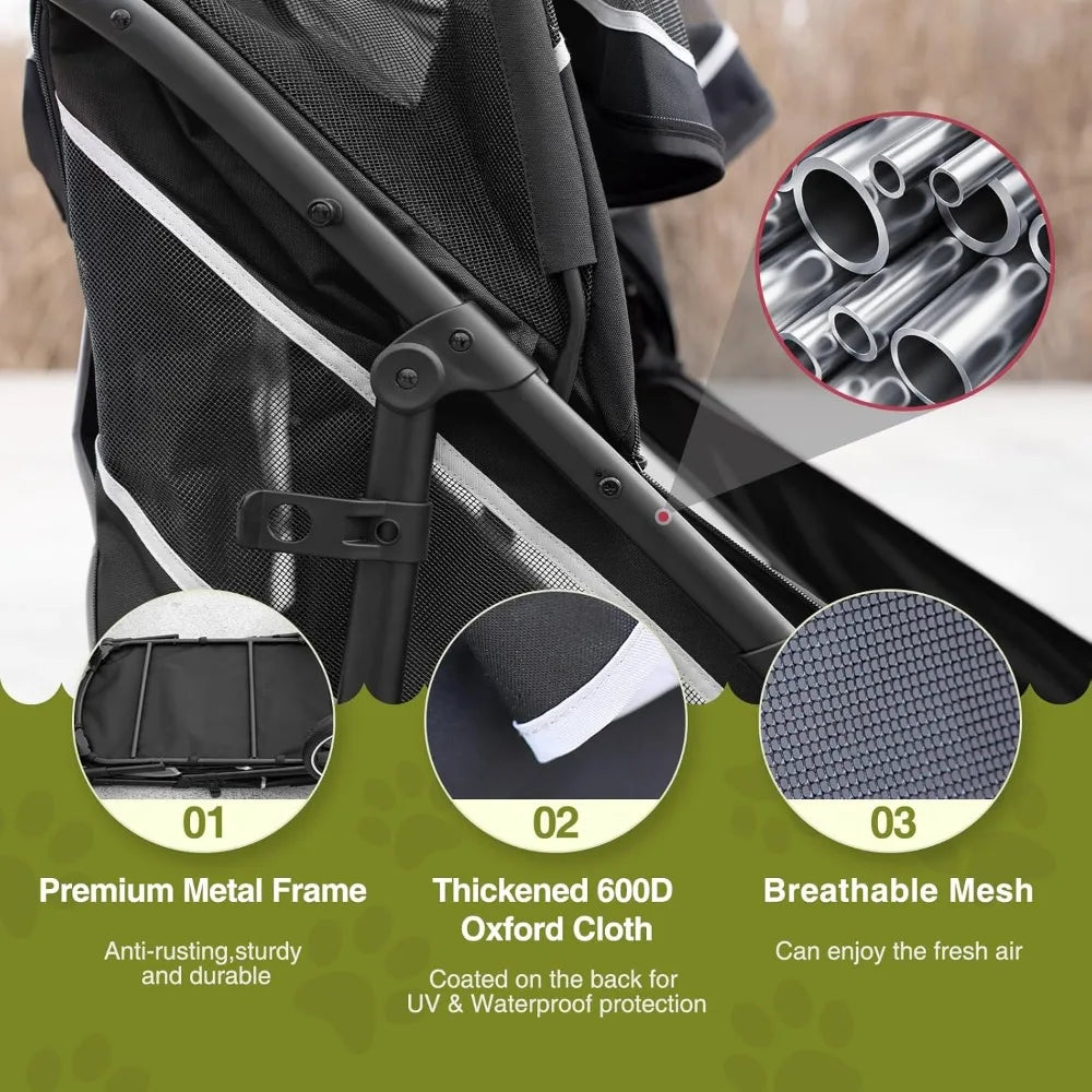 Stroller for Medium/Large Dogs One-Click Folding, Extra Large Pet Stroller for 2 Dogs with Storage Pocket & Shock Absorption