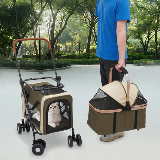 Double Decker Pet Stroller for 2 Cats or Small Dogs, 77lbs Capacity, Detachable Pet Carrier with Breathable Mesh and Soft Pad