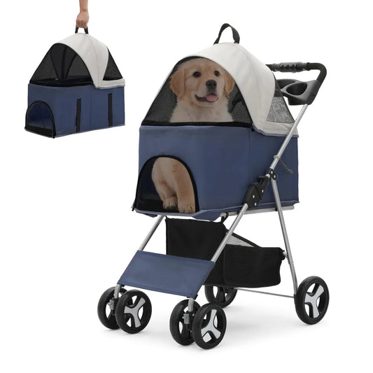 Collection 4-Wheel Pet Stroller for Medium Dogs & Cats - Detachable Carrier, Cup Holder, Bottom Storage - Navy Black