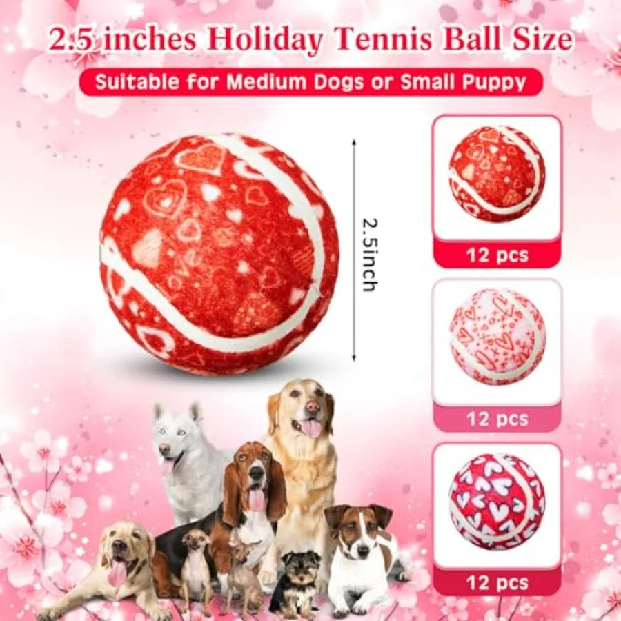 36 Pcs Heart Design Dog Tennis Balls 2.5 Inches Valentine Day Toy Ball for Small Medium Large Dog Durable Teething Chew Toy for
