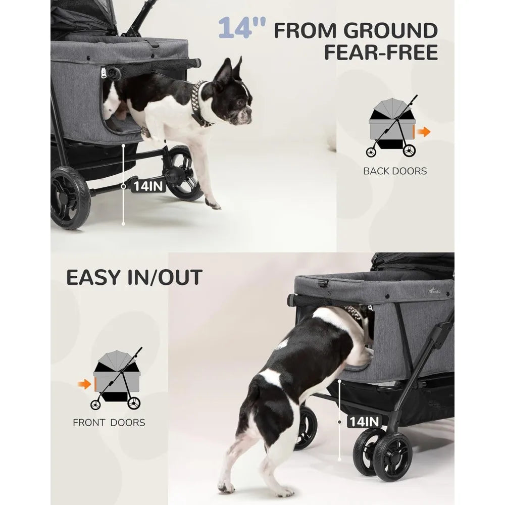Dog Stroller for Large & Medium Dogs (20–132 lbs), Pet Stroller for 2 Small Dogs, Extra Large Heavy Duty, Foldable & Ventilated