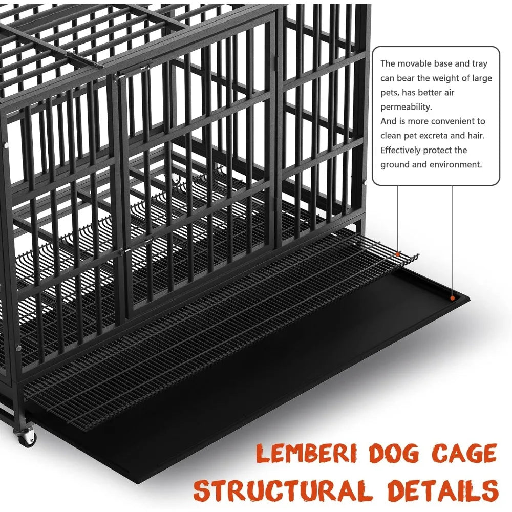 Sturdy 48/38 Inch Dog Crate with Lockable Wheels and High Anxiety Security for Large Breeds