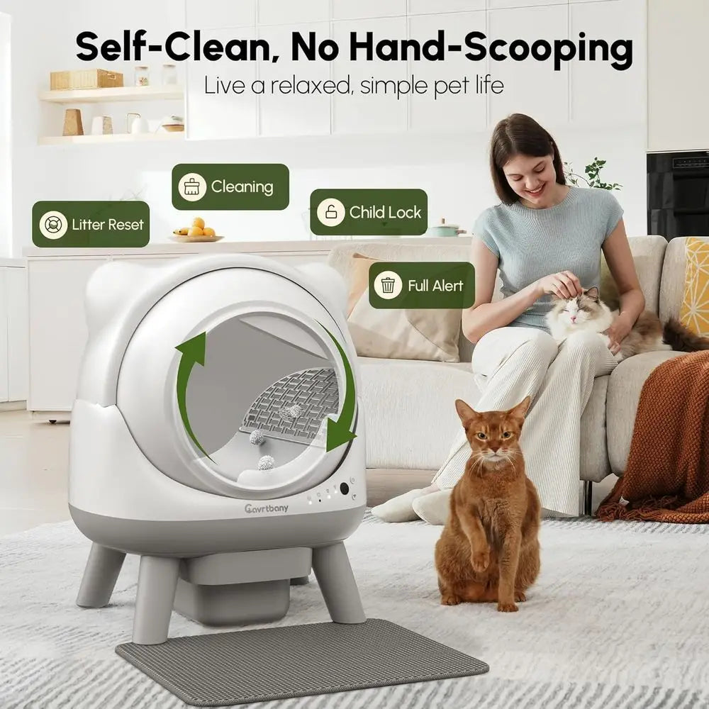 Litter Box, Self Cleaning, Cat Robot for Multiple Cats, Smart APP Control, Health Monitoring, Safety Sensors, Trash Bags, White