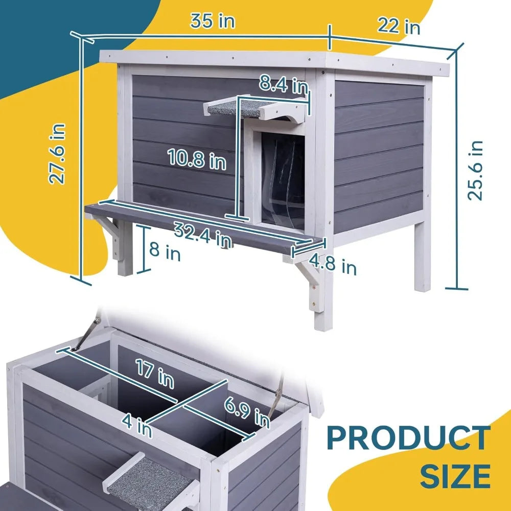 Large Weatherproof Wooden Feral Cat Shelter with Insulation and Escape Door for Outdoor Winter Use