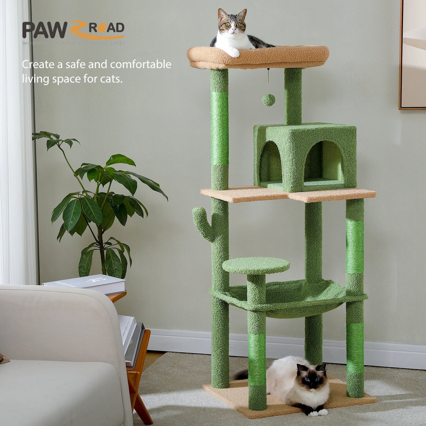 Cat Tree for Indoor Cats Multi-Level Cat Tower with Large Hammock Sisal Covered Scratching Posts Cozy Condo and Top Perch Pink