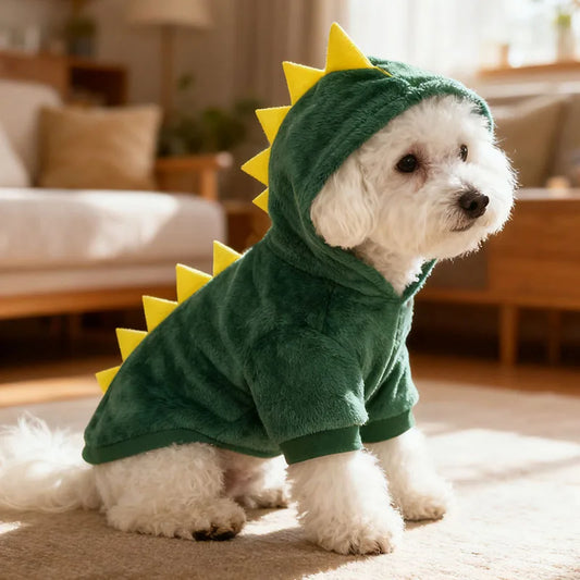 Fashion Cute Dog Pet Clothes Winter and Autumn Dinosaur Hoodie Plush Soft Flannel Fluffy Casual Comfortable Cozy Casual Apparel