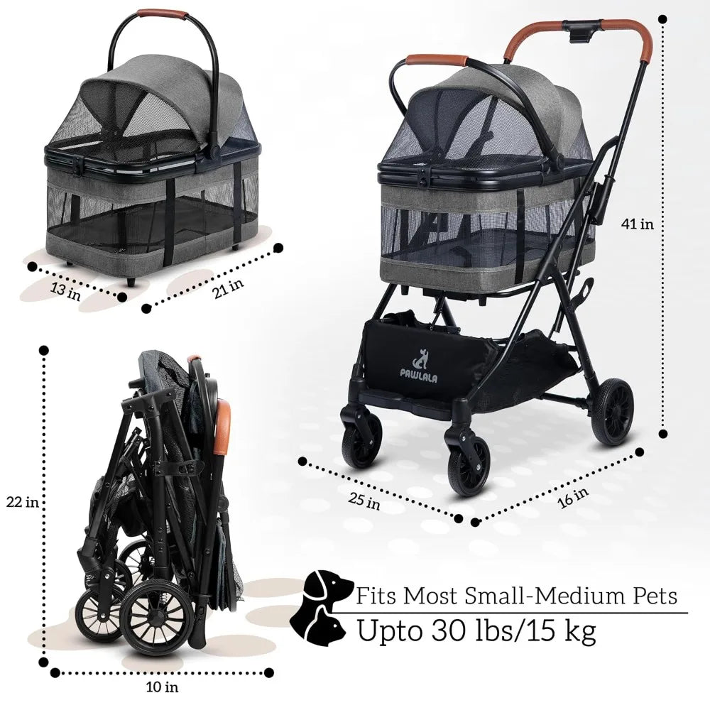 Stroller with Detachable Carrier - Ideal for Small to Medium Dogs & Cats - Compact & Convenient Design - Easy Assembly Pet S