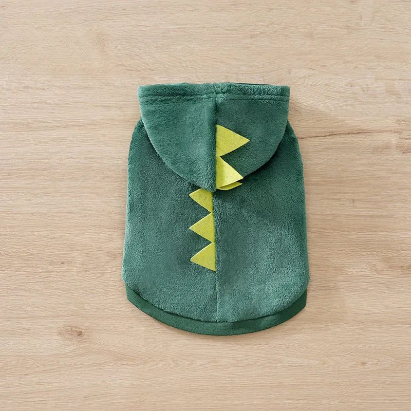 Fashion Cute Dog Pet Clothes Winter and Autumn Dinosaur Hoodie Plush Soft Flannel Fluffy Casual Comfortable Cozy Casual Apparel