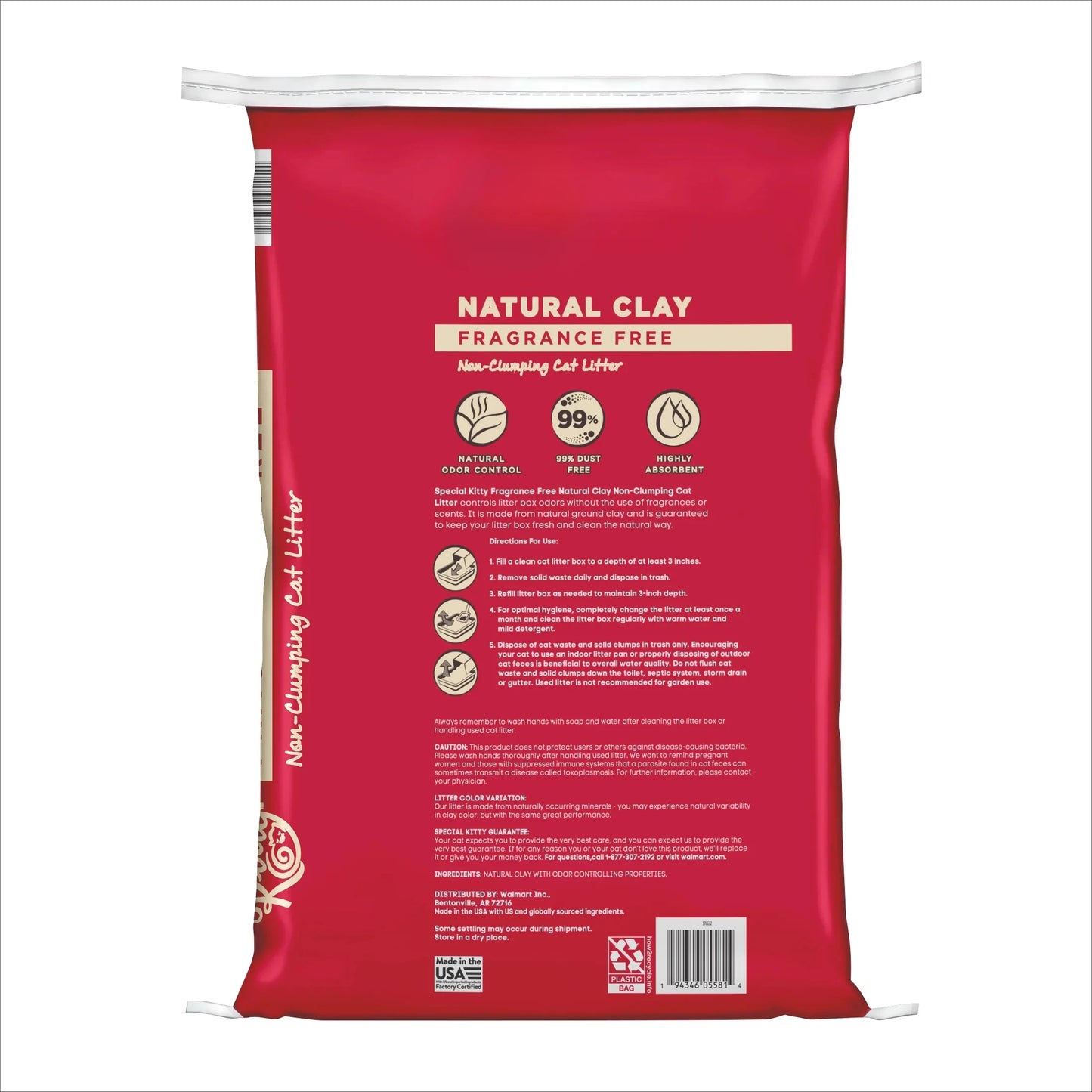 (4 pack) Non-Clumping Unscented Natural Clay Litter, 20 lbs
