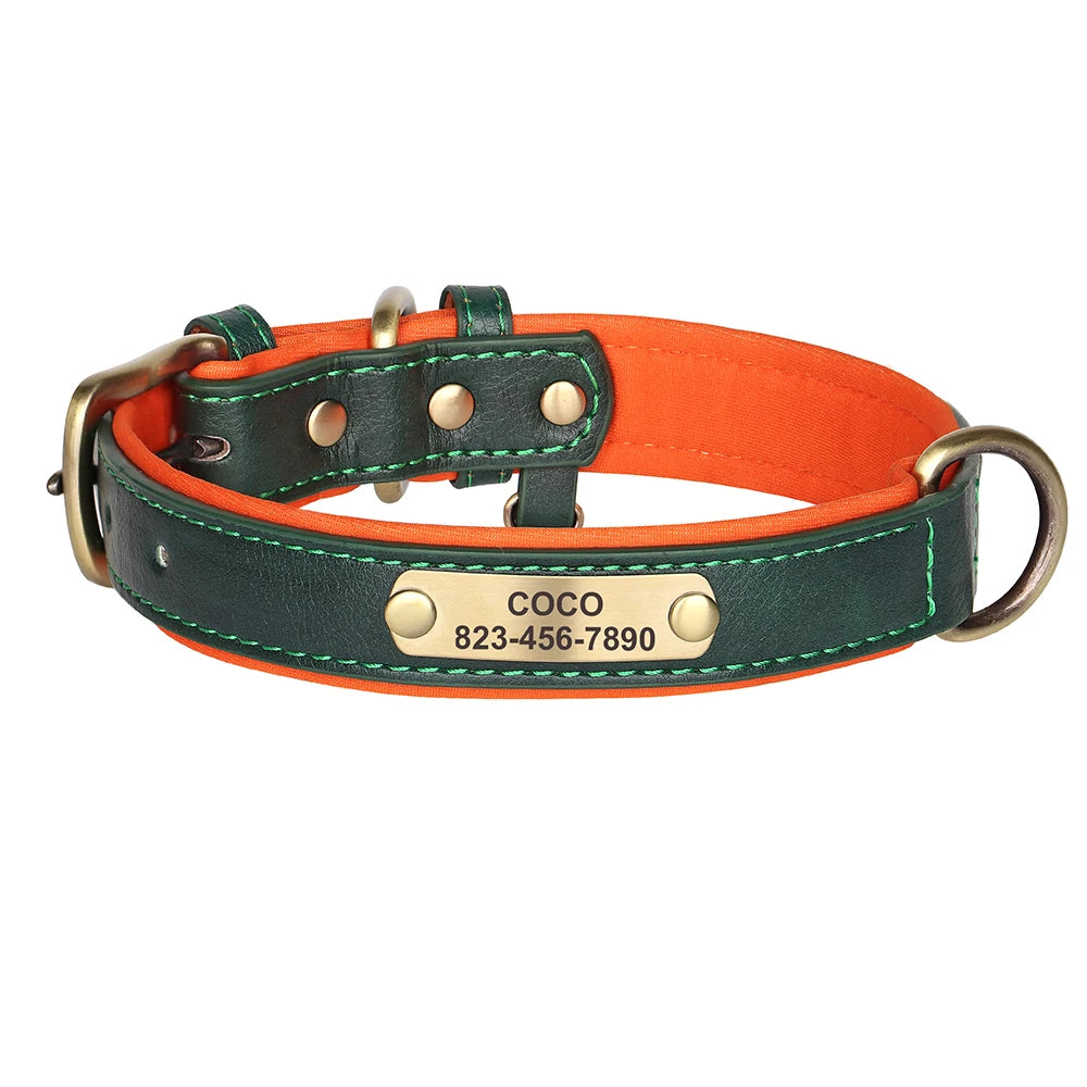 Personalized  PU Leather Dog Collar Free Engraved Dog ID Collars Nameplate Soft Padded For Small Medium Large Dogs Adjustable