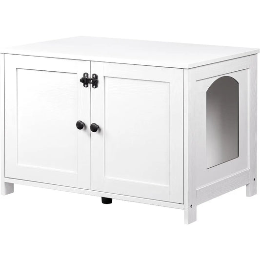 HOOBRO Litter Box Enclosure, Hidden Cat Furniture with Removable Divider, End Table, White