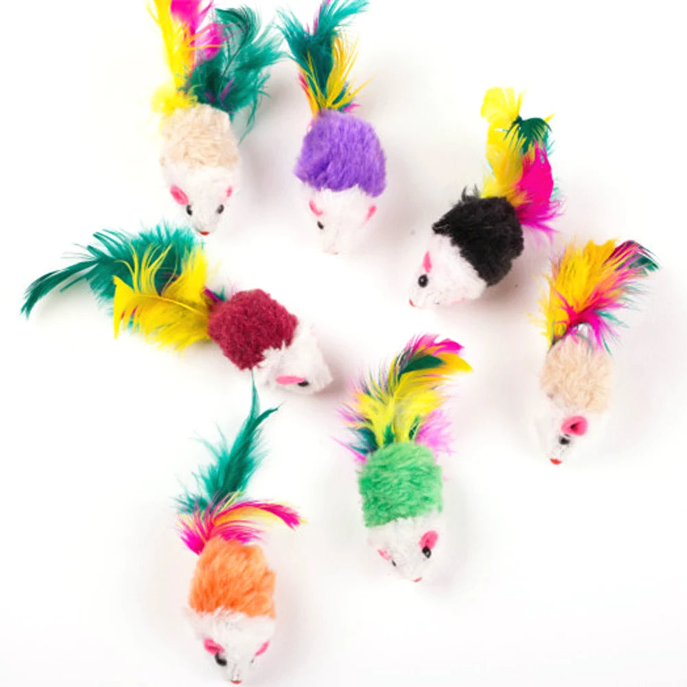 10 Pcs False Mouse Cat Toys Colorful Feather Kitten Toys Pet Toys Funny Playing Toys for Indoor Cats Kitten Puppy Pet Supplies