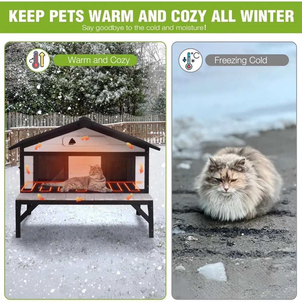 Insulated Outdoor Cat Shelter for Large Cats with Weatherproof Heating Pad and Insula