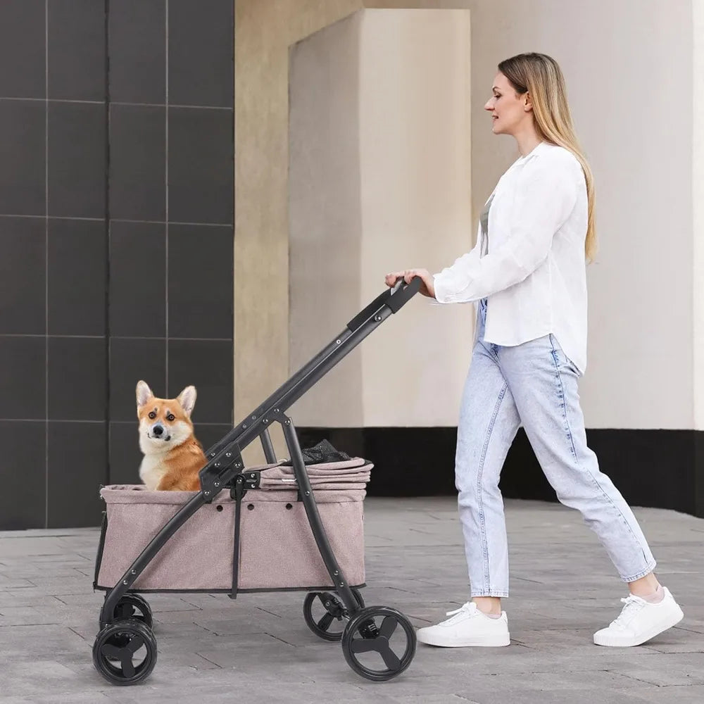 Larger Capacity Dog Stroller for Large Dogs, Update Pet Stroller for Medium Dogs Up to 20-66lbs, 4 Wheel All-Terrain with C