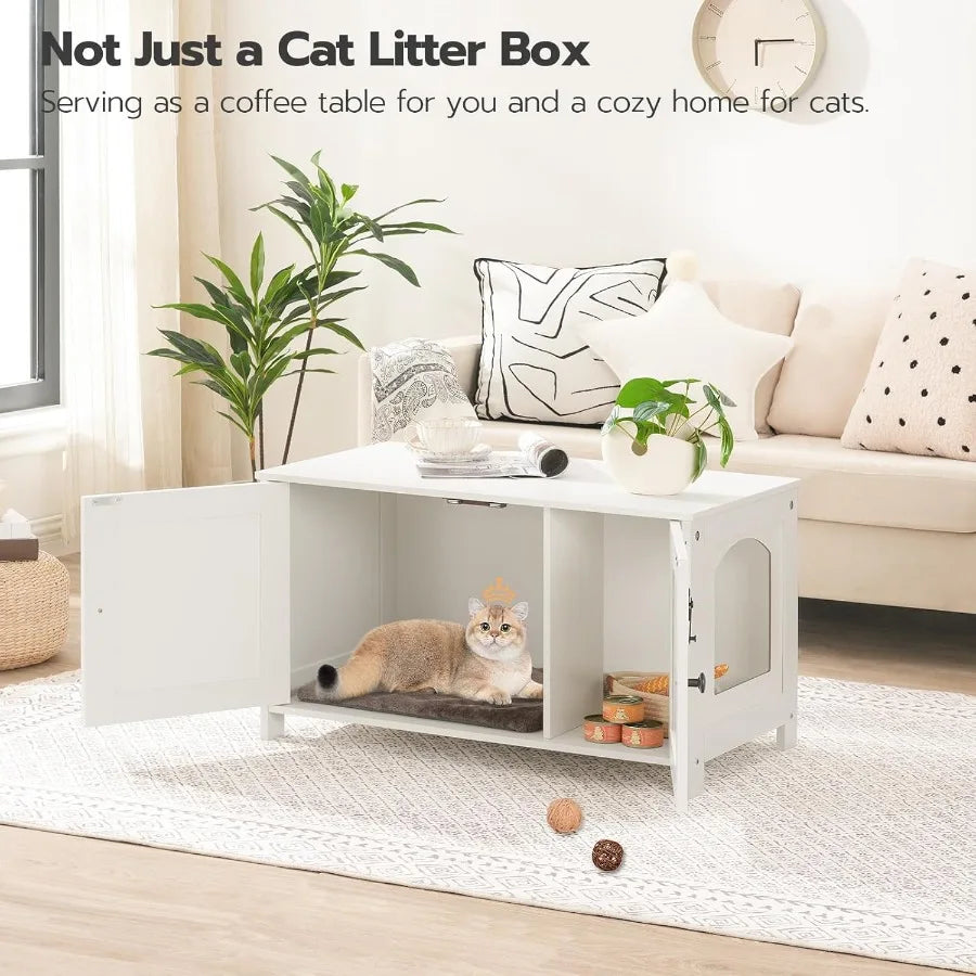 HOOBRO Litter Box Enclosure, Hidden Cat Furniture with Removable Divider, End Table, White