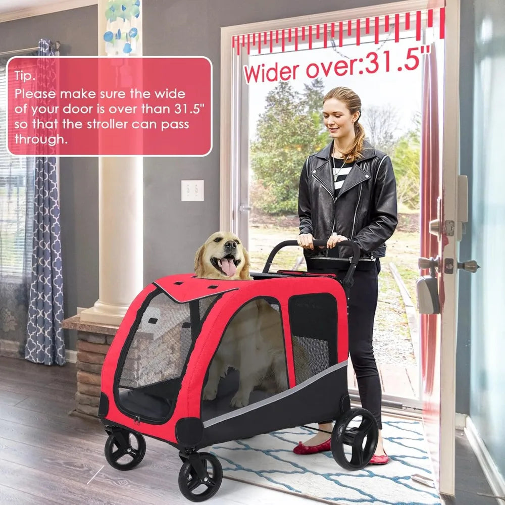 Stroller for Large Dogs, Extra Large Pet Stroller for Medium 2 Dogs, Dog Wagon, Dog Carriage, Foldable Design, Adjustable Handle