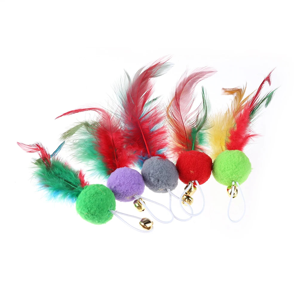 10Pcs Replacement Cat Feather Toys with Bell Feather Replacement Head Cat Wand Toy Refills for Indoor Cats Kitten Exercise