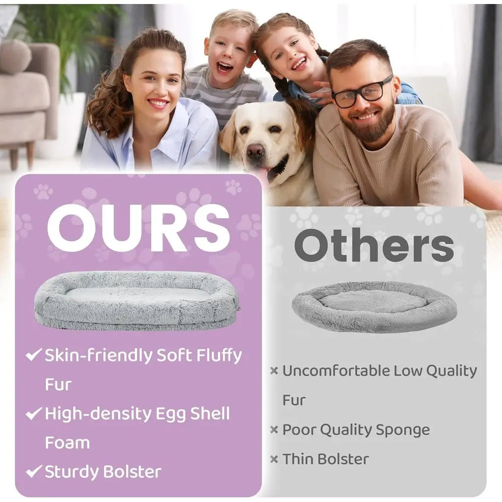 Orthopedic 46x10x76 Large Adult Human-Sized Dog Bed, Removable Cover, Light Grey