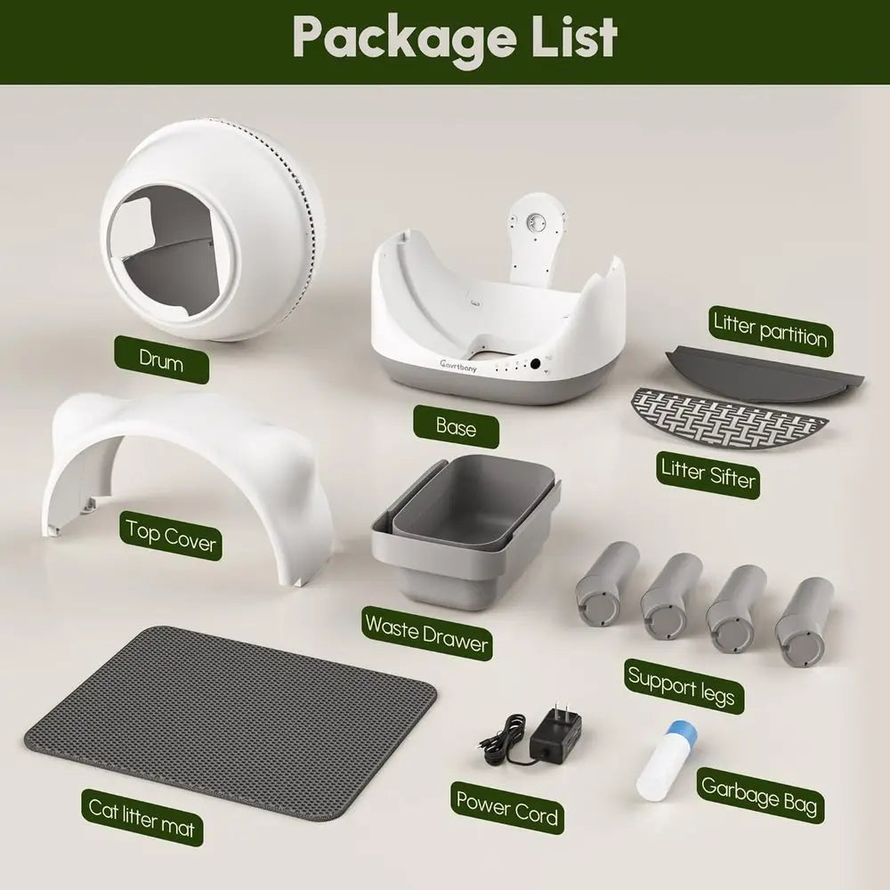 Litter Box, Self Cleaning, Cat Robot for Multiple Cats, Smart APP Control, Health Monitoring, Safety Sensors, Trash Bags, White