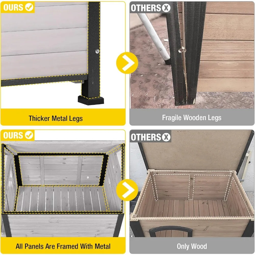 Aivituvin Dog House Outdoor with Metal Frame, Dog Kennel Outside for Small to Medium Breed, 45 Weatherproof Large Dog Shelter wi