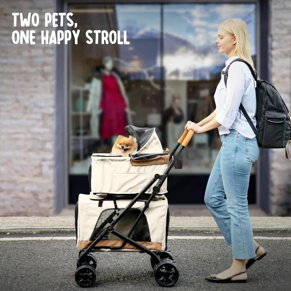 Pet Stroller with Detachable Carriers - Ideal for 2 Dogs or Cats - Compact & Convenient Design - Easy Assembly Double Dog