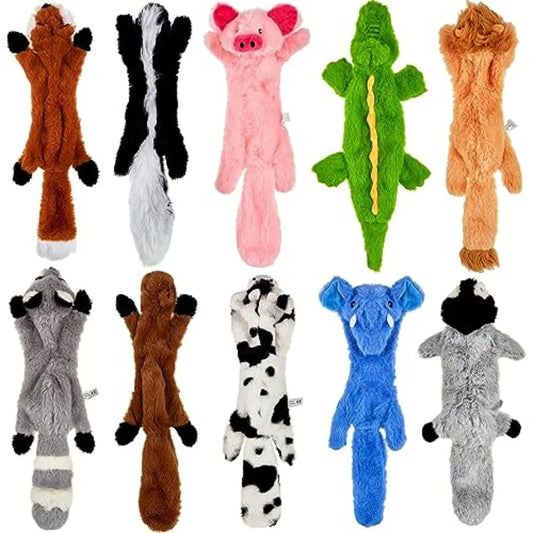 10 Pack Squeaky Plush Dog Toys No Stuffing Crinkle Chew Toys for Small Medium Large Breeds Durable Squirrel Raccoon Skunk Anima