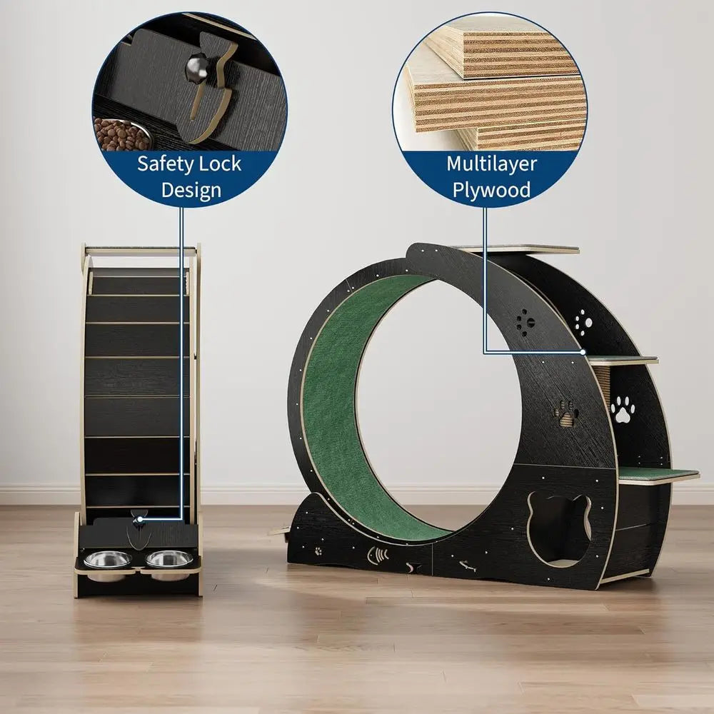 40 Large Indoor Cat Exercise Wheel, 4-in-1 Running Treadmill with Carpeted Track and Scratcher