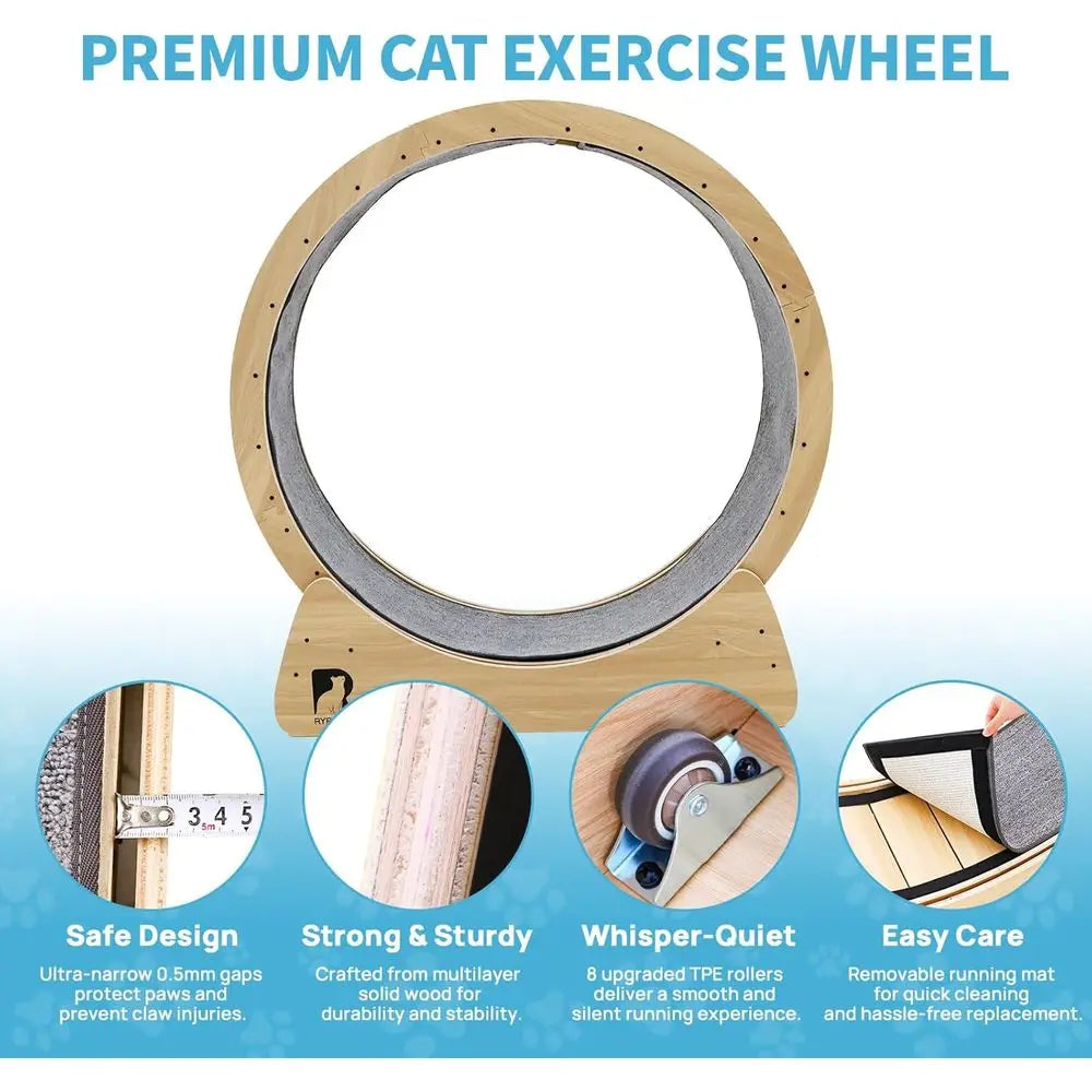 Indoor Silent Cat Exercise Wheel, 43 Non-Tip, Supports Up to 55 lbs, Easy Assembly