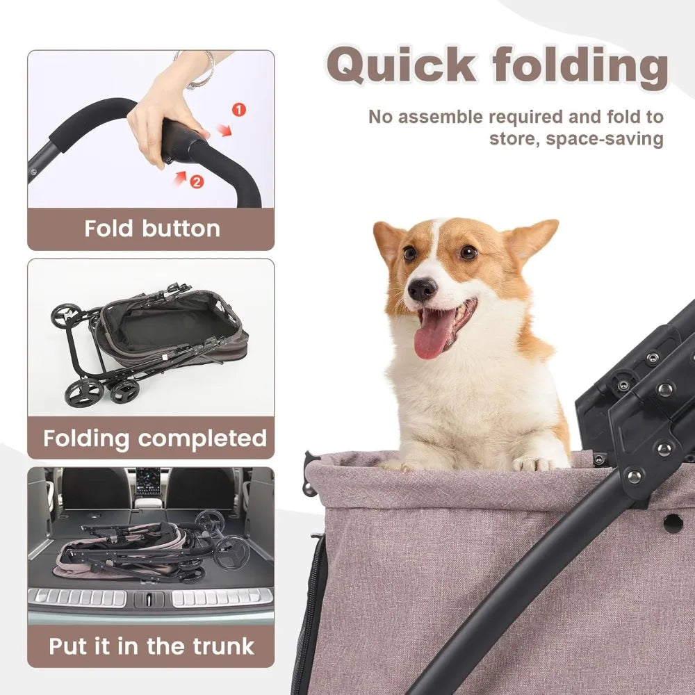 Larger Capacity Dog Stroller for Large Dogs, Update Pet Stroller for Medium Dogs Up to 20-66lbs, 4 Wheel All-Terrain with C