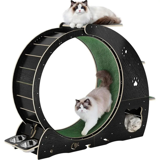 40 Large Indoor Cat Exercise Wheel, 4-in-1 Running Treadmill with Carpeted Track and Scratcher