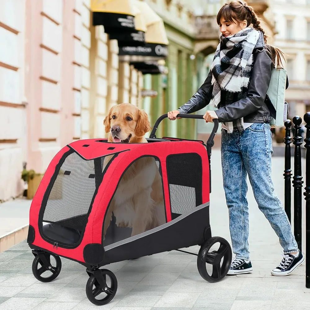 Stroller for Large Dogs, Extra Large Pet Stroller for Medium 2 Dogs, Dog Wagon, Dog Carriage, Foldable Design, Adjustable Handle