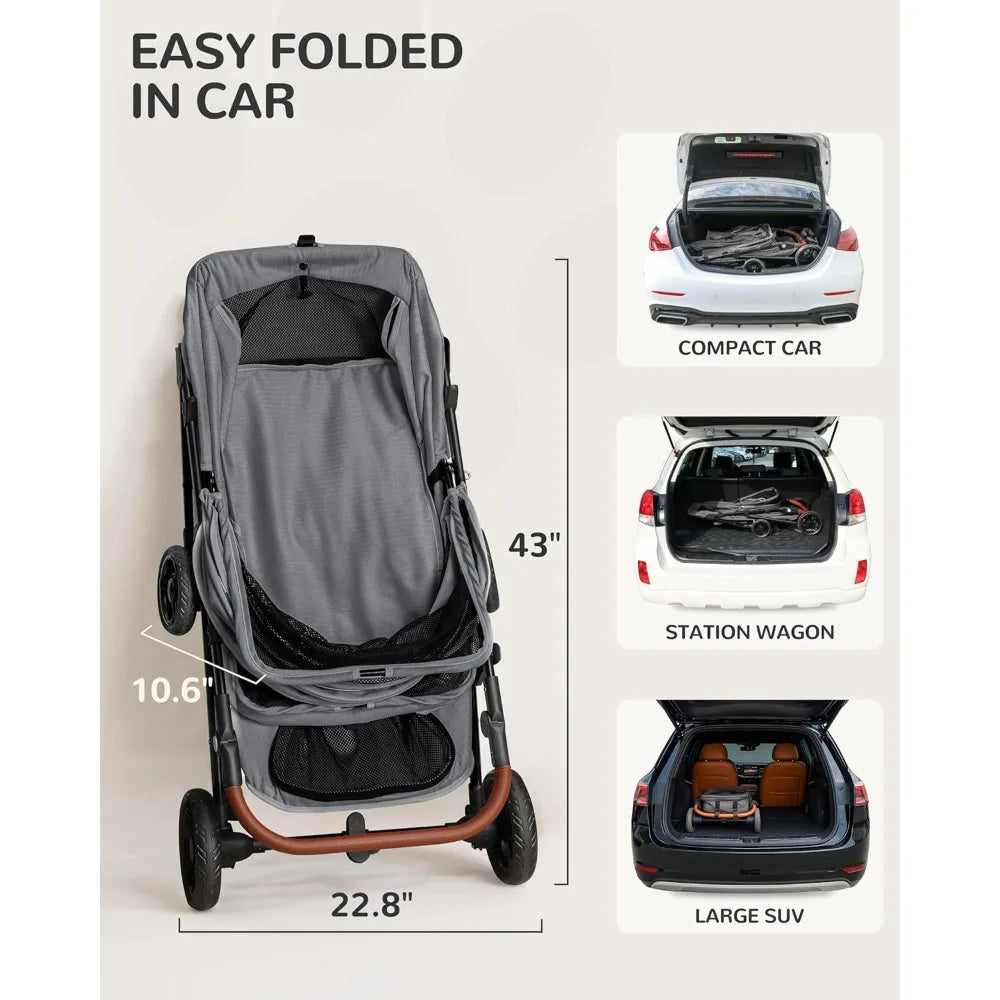 Dog Stroller for Large & Medium Dogs (20–132 lbs), Pet Stroller for 2 Small Dogs, Extra Large Heavy Duty, Foldable & Ventilated