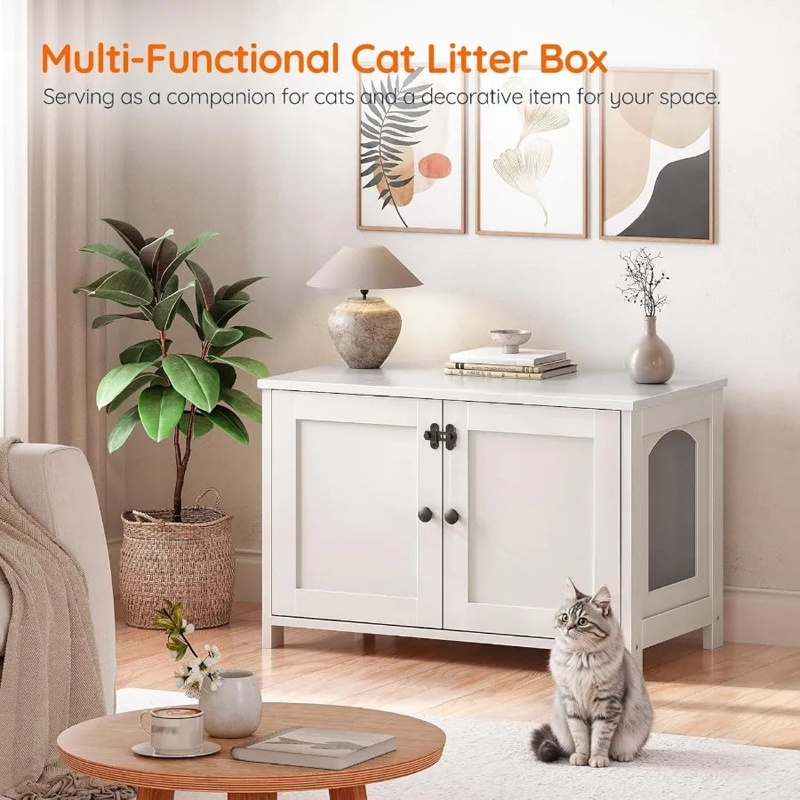 HOOBRO Litter Box Enclosure, Hidden Cat Furniture with Removable Divider, End Table, White