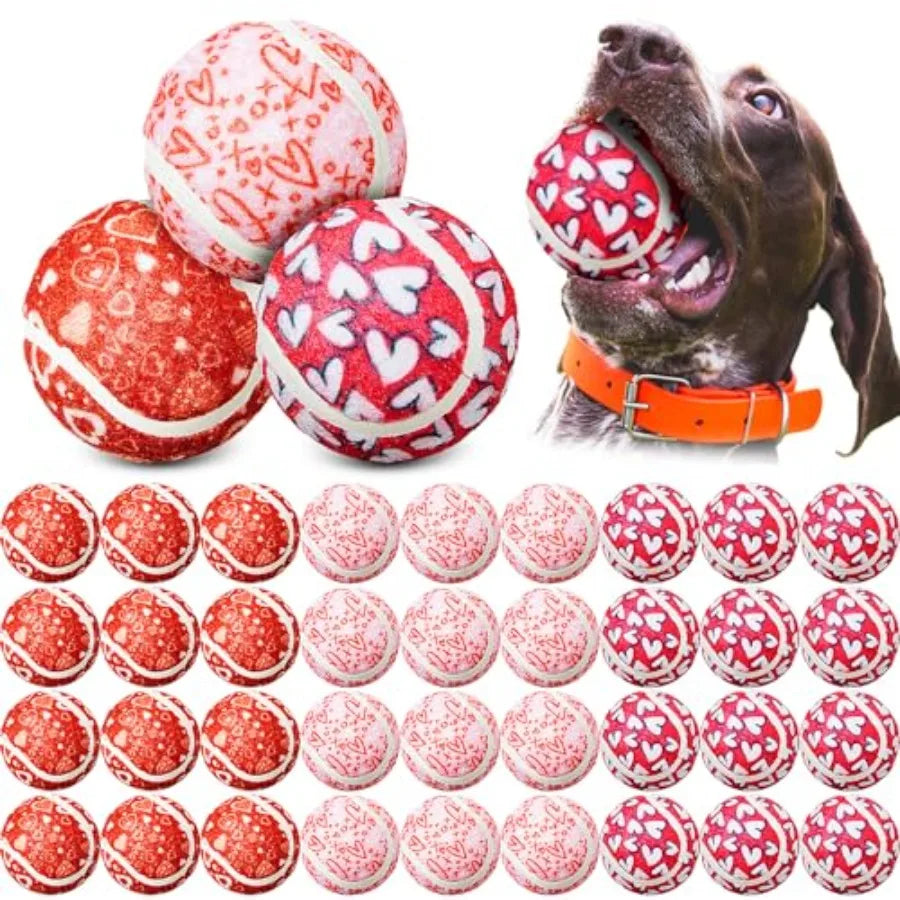36 Pcs Heart Design Dog Tennis Balls 2.5 Inches Valentine Day Toy Ball for Small Medium Large Dog Durable Teething Chew Toy for
