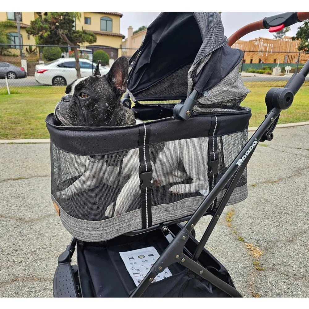 Fashion 3-in-1 Dog Cat Stroller with Detachable Carrier&Car Seat Combo Best Lightweight Folding Portable All-Terrain Travel