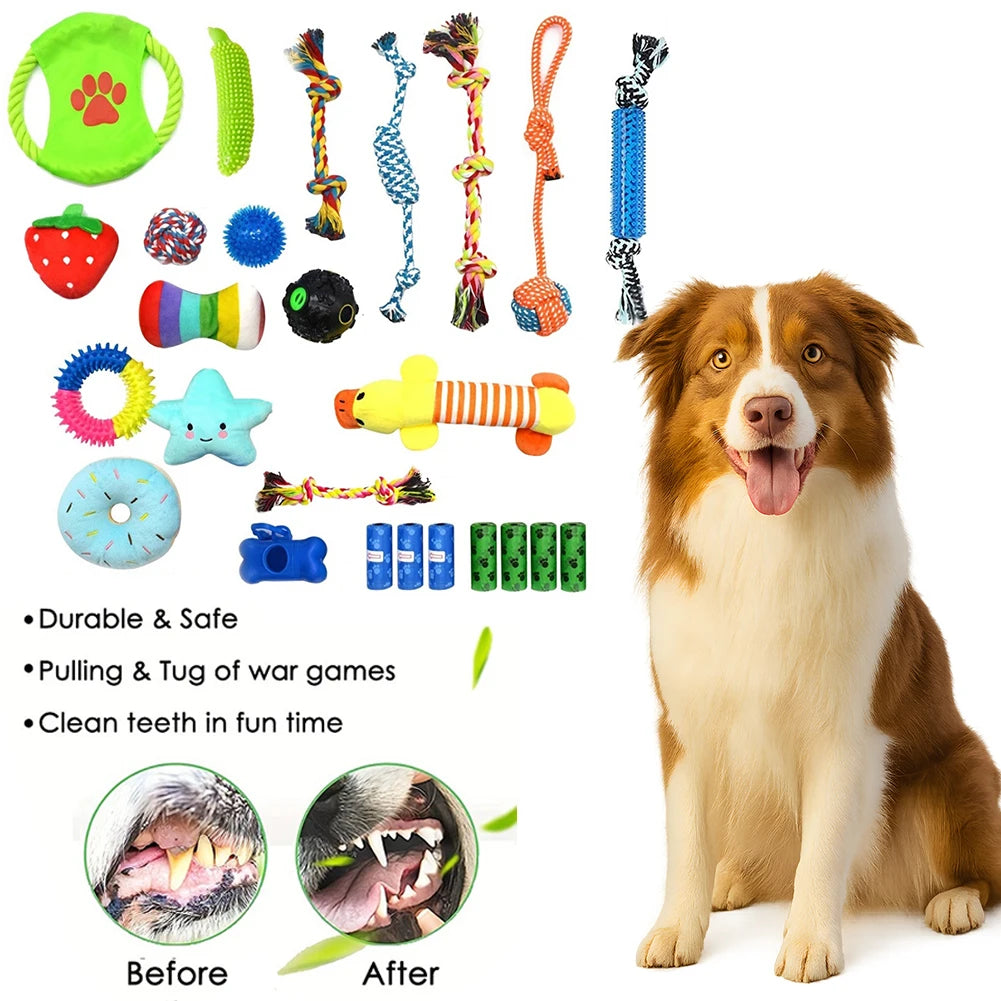 25Pcs Puppy Chew Toys Dog Chew Toys Dog Treat Balls & Squeaky Toy for Small Medium Dogs