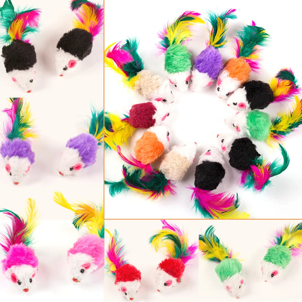 10 Pcs False Mouse Cat Toys Colorful Feather Kitten Toys Pet Toys Funny Playing Toys for Indoor Cats Kitten Puppy Pet Supplies
