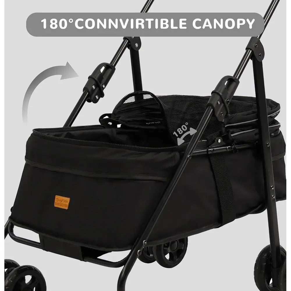 4 Wheels Pet Stroller, One-Click Folding, Portable Folding Dog Cat Stroller, Sunshade, Storage Bag, Waterproof Oxford Fiber, Bre