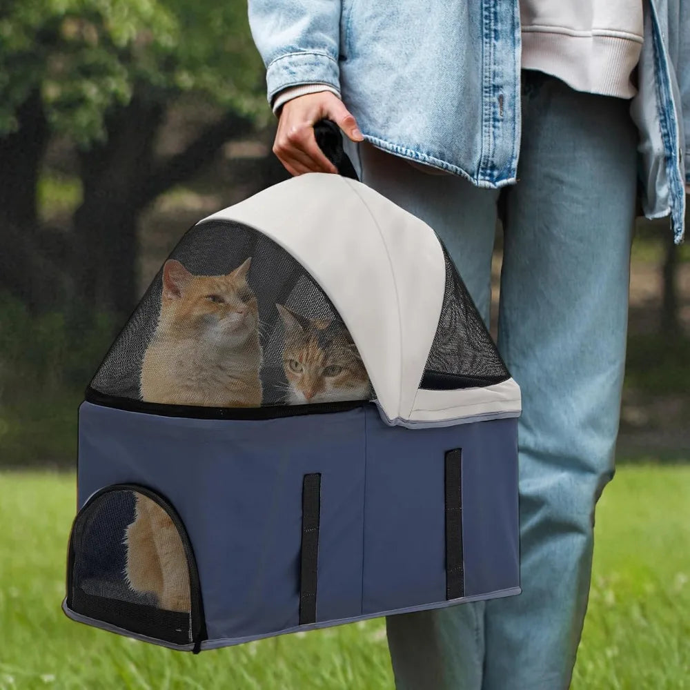 Collection 4-Wheel Pet Stroller for Medium Dogs & Cats - Detachable Carrier, Cup Holder, Bottom Storage - Navy Black